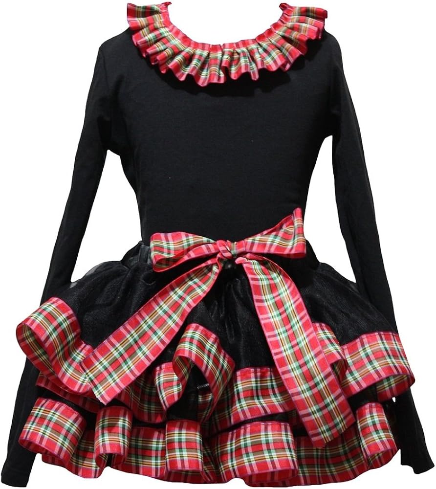 Petitebella Checker Lacing Black L/s Shirt Ribbon Petal Skirt Xmas Outfit Nb-8y