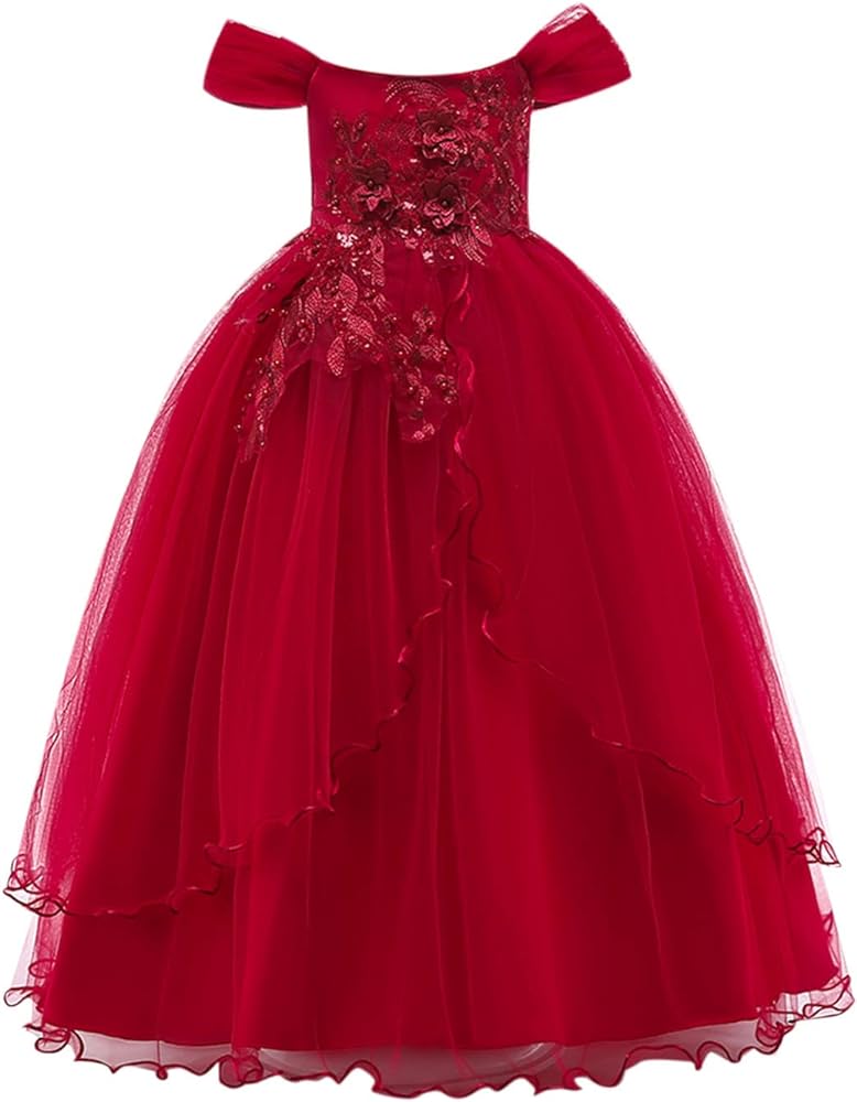 Girls Luxury Long Dress Bridesmaid Wedding Pageant Party Maxi Dresses Kids Prom Communion Puffy Tulle Ball Gowns