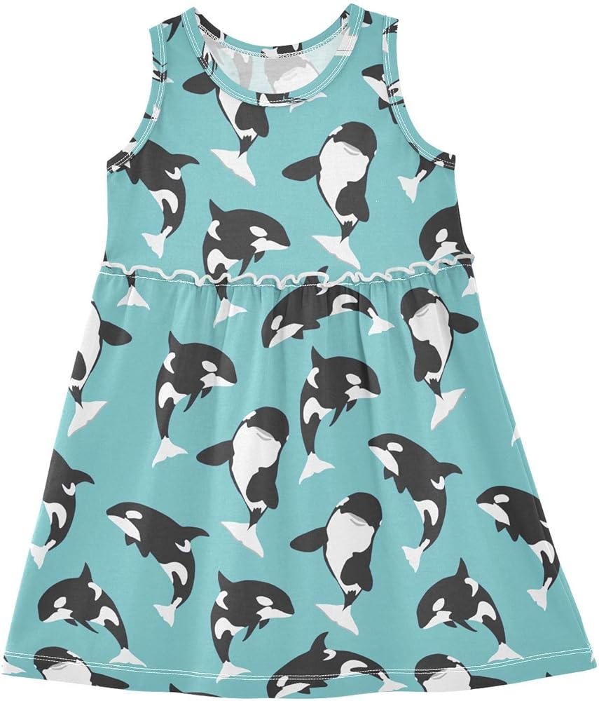 Killer Whale Girls Dresses Sleeveless Girls Spring Summer Dress for Party Kids Toddler Girl,2T