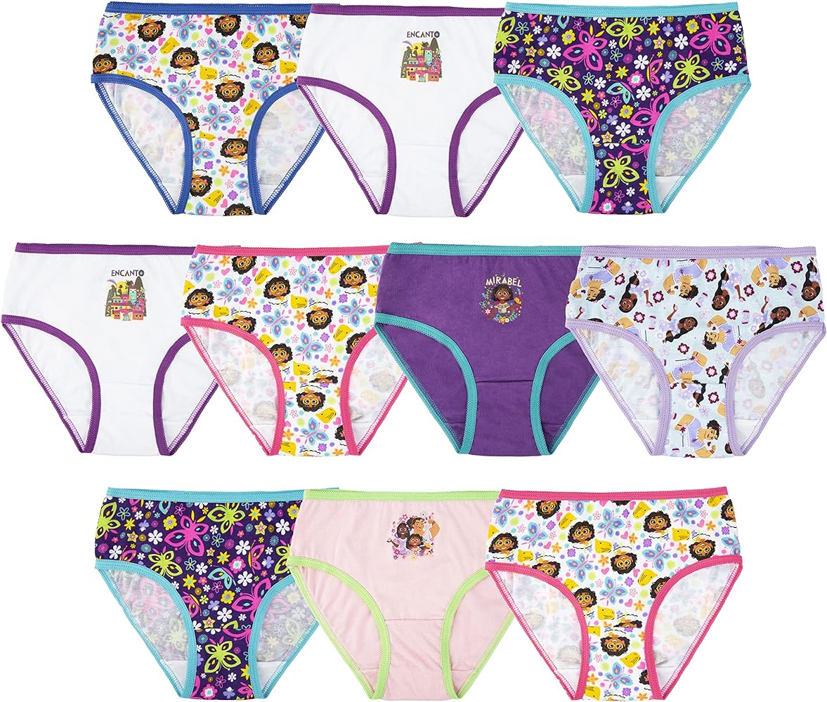 Disney Girls' Encanto 10-Pack 100% Combed Cotton Underwear, Mirabel, Isabela, Luisa and More, Sizes 2/3t, 4t, 4, 6, 8