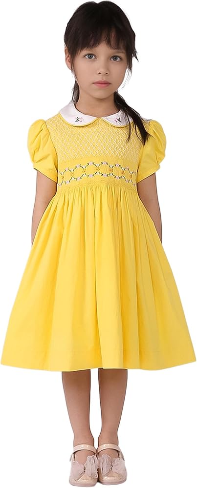 Girls Vintage Easter Smocked Yellow Clothes Kid Toddler Holiday Summer Dresses Size 2 3 4 5 6 7 8 9 10 12