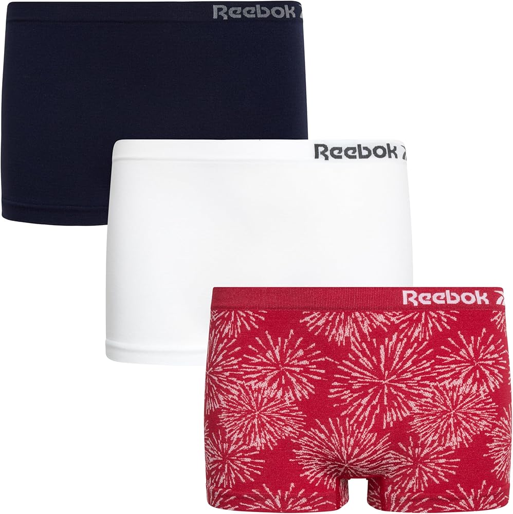 Reebok Girls' Boyshorts Underwear - 3 Pack Soft Seamless Girls Panties Boy Shorts - Breathable Panties for Girls (6-16)