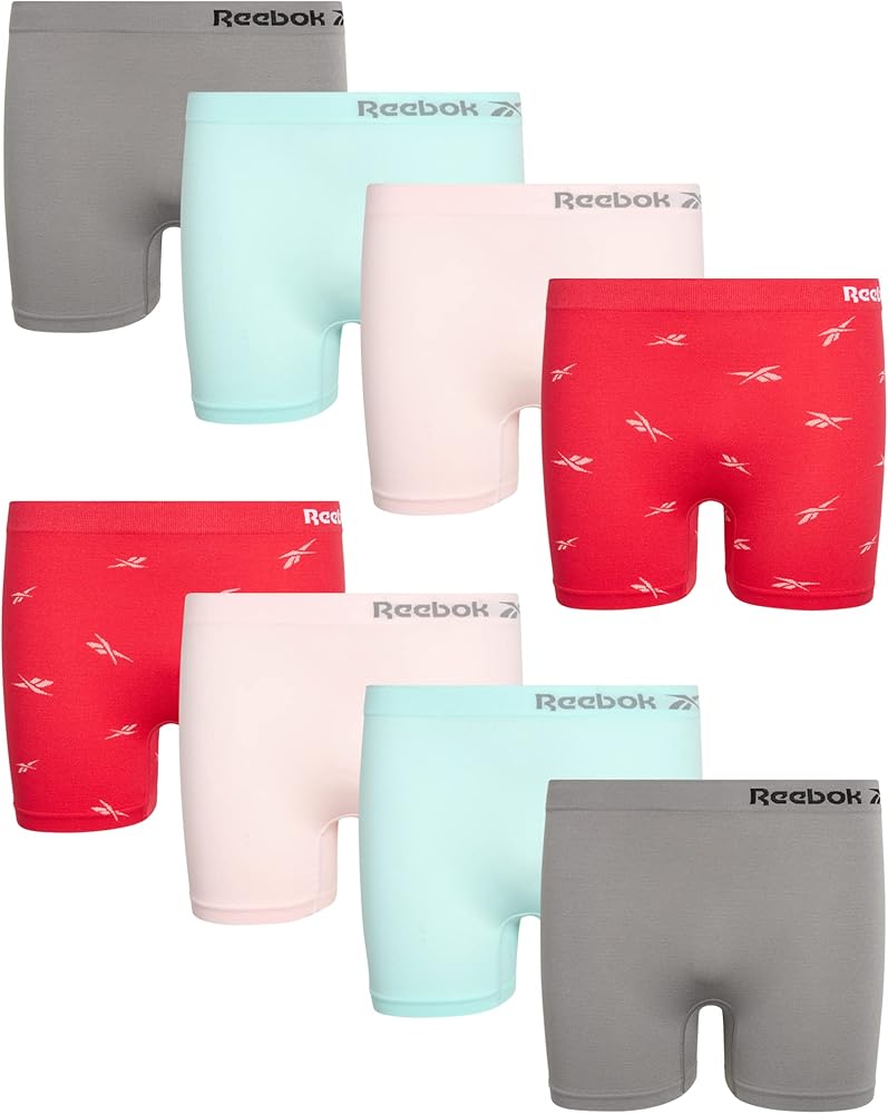 Reebok Girls’ Biker Shorts - 8 Pack Stretch Comfort Girls Underwear Seamless Shorties - Cartwheel Shorts for Girls (6-16)