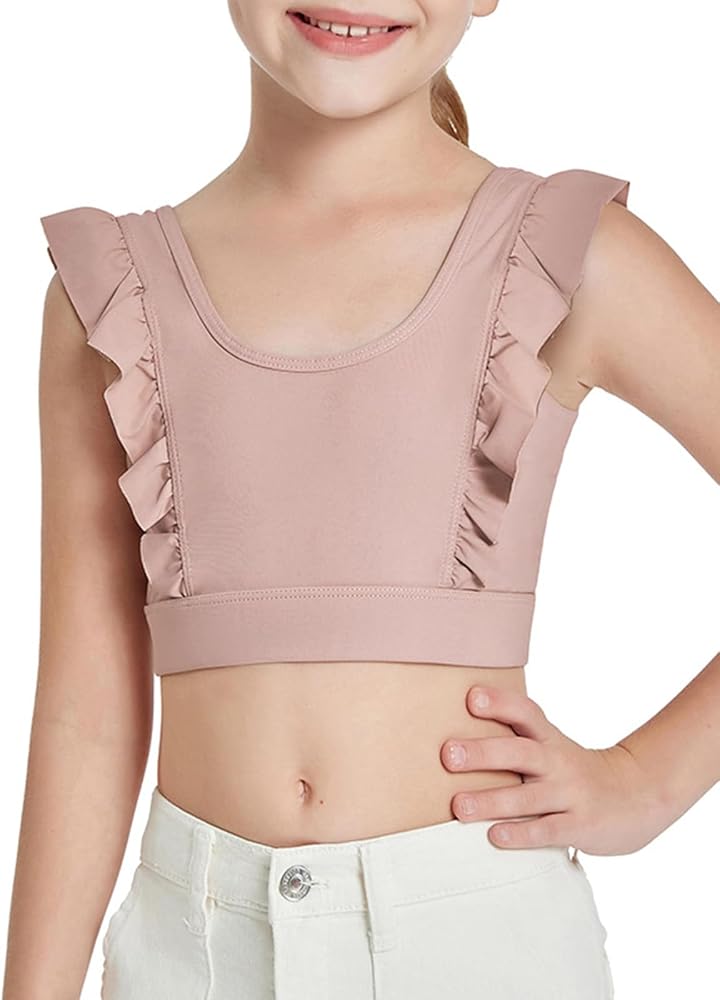 Girls Training Bra Cute Ruffle Sports Bra for Kids Comfort Dance Yoga Crop Top