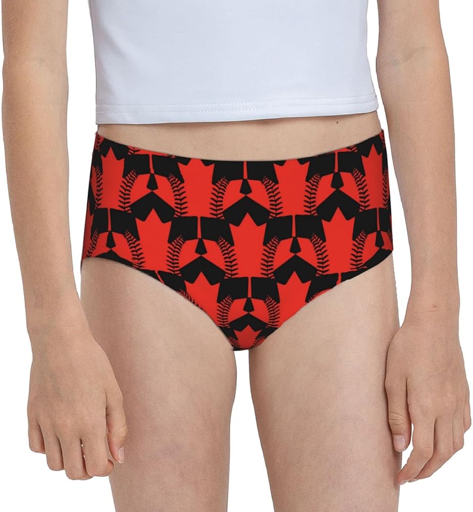 Augenstern Cotton Underwear Canada Maple Leaf Baseball Girls'Briefs Soft Underpants