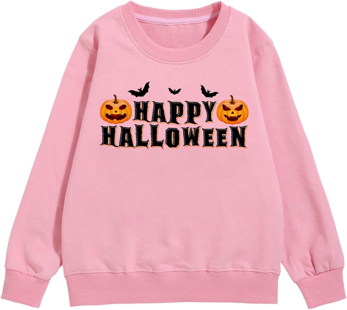 Halloween Girls Sweatshirt Autumn and Winter Children's Warm Tops Cozy Letter Bat Pumpkin Pattern Kids Sweaters