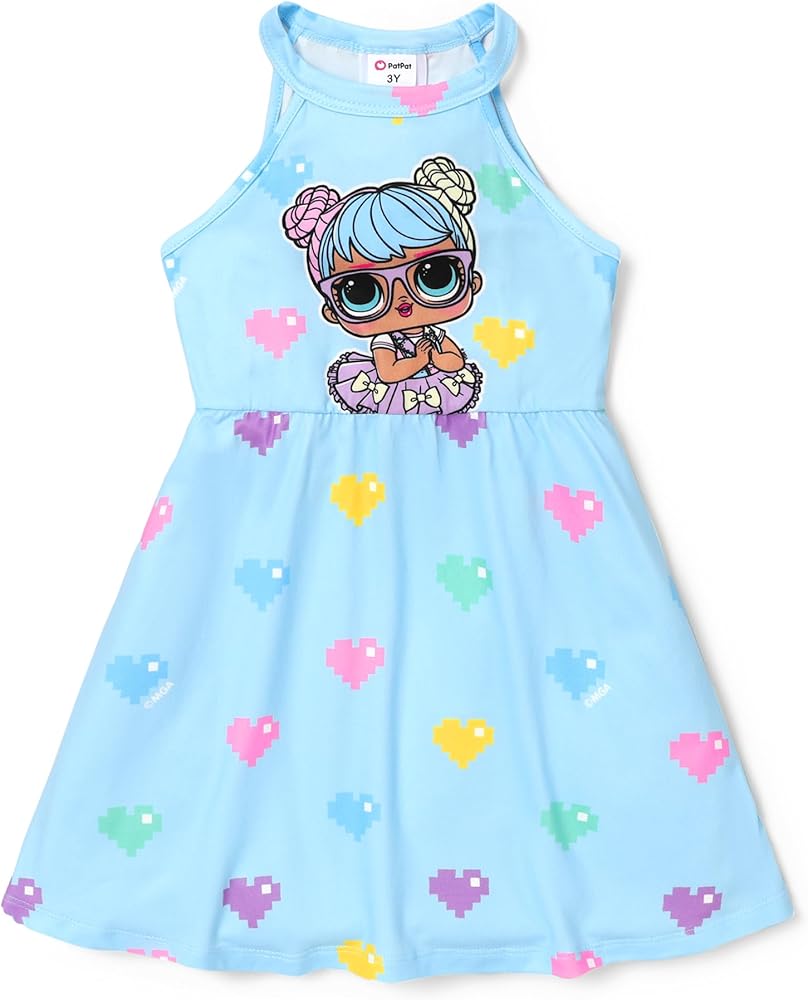 L.O.L. Surprise! Girls Dress Sleeveless Heart Leopard Print Halter Summer Sundress