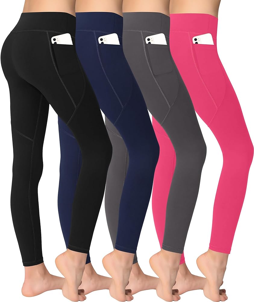 Girl Yoga Legging with Pockets for Workout Causal-Kid Actice Tummy Control Pants 4 Pack