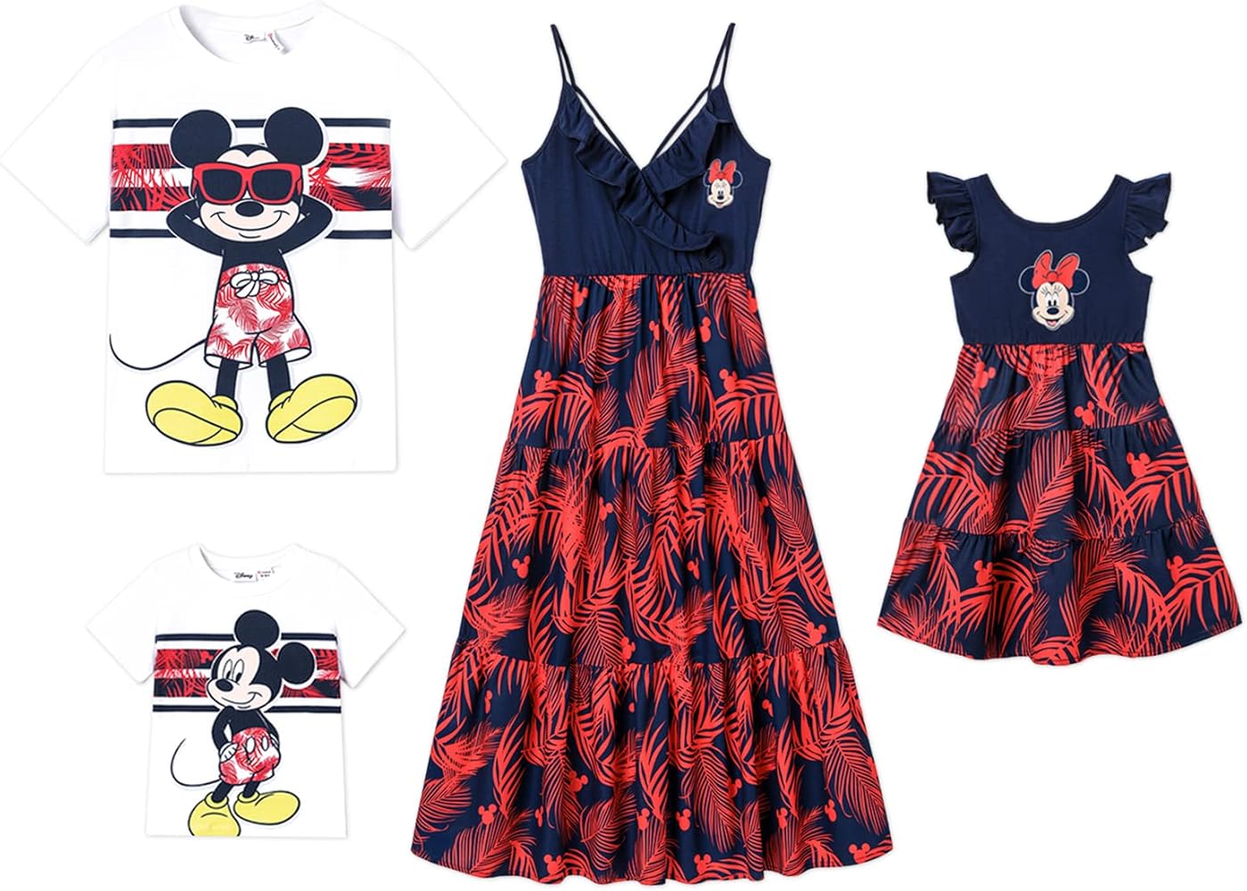 Disney Mickey and Friends Family Vacation Matching Ruffled Cami Dresses and Striped T-Shirts Sets