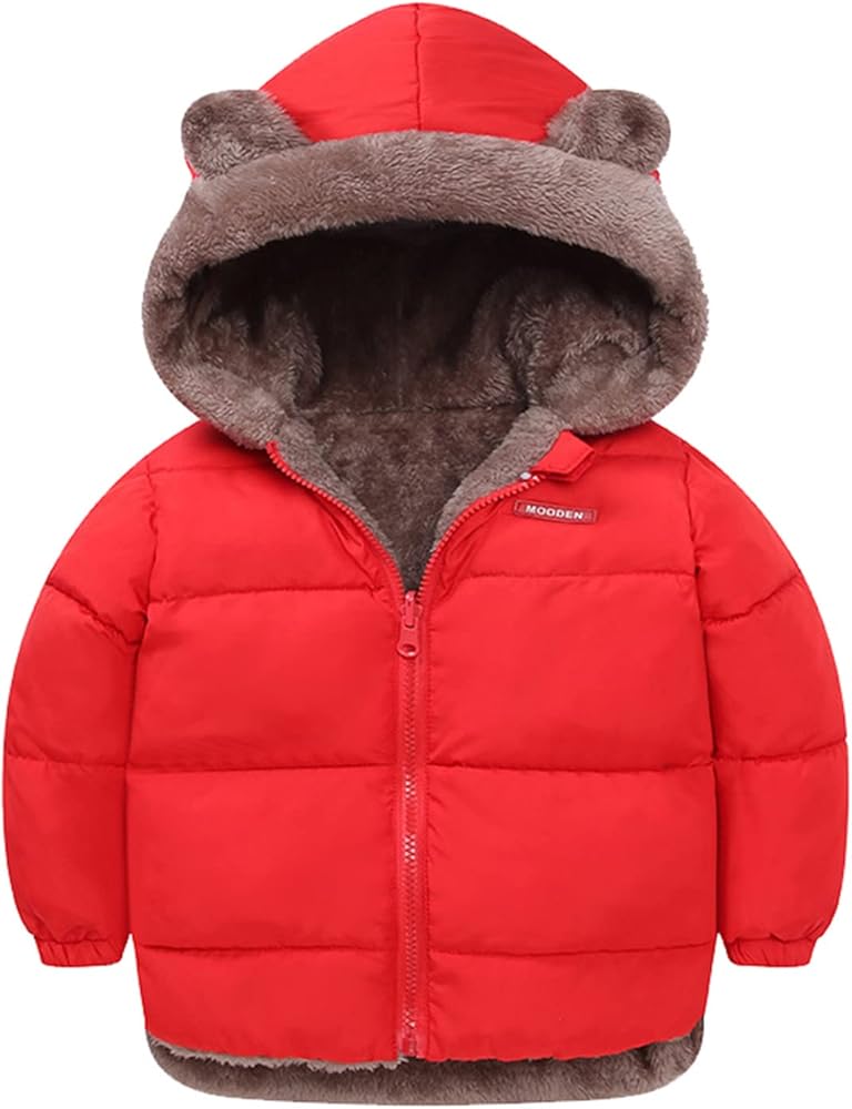 Toddler Hooded Jackets for Girls Ears Hooded Two Sided Wear Fleece Thicken Windproof Zipper Warm Outwear Ac