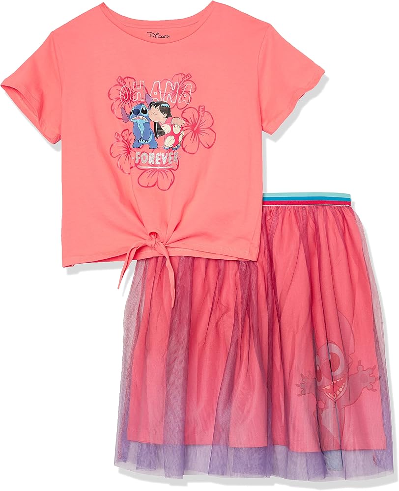 Disney girls Lilo & Stitch Tie Front Tee & Tulle Skirt Set BundleT-Shirt