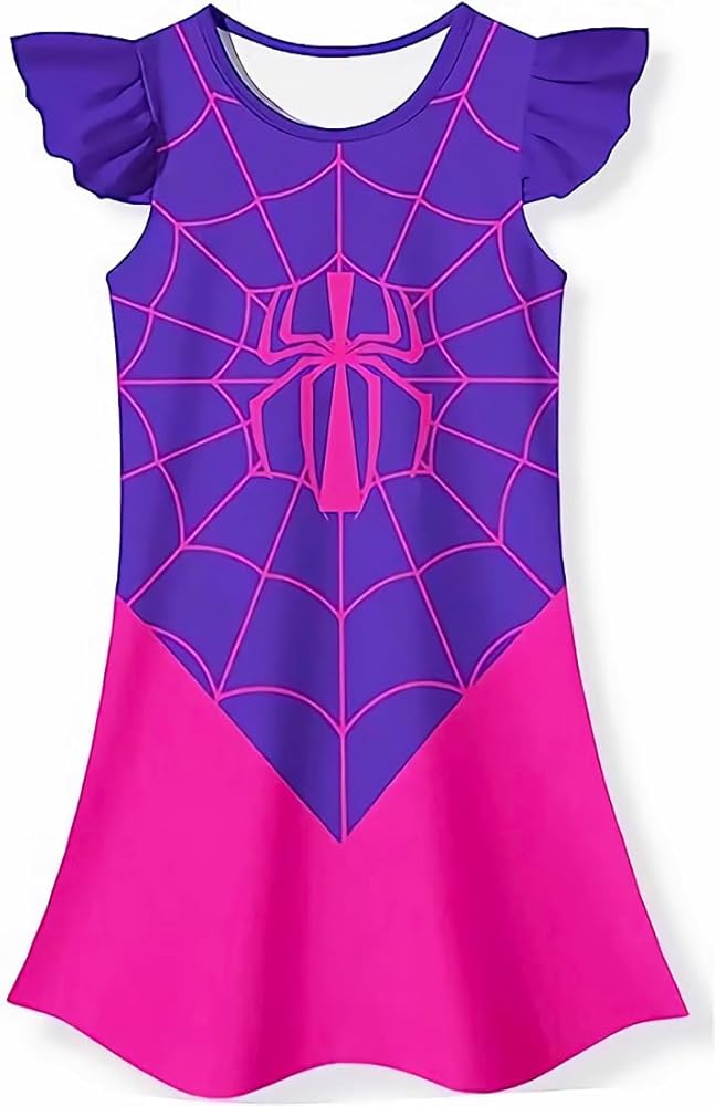 Girl Summer Dress，Superhero Dress Party Gift Printed Casual Dress 3-8 Years