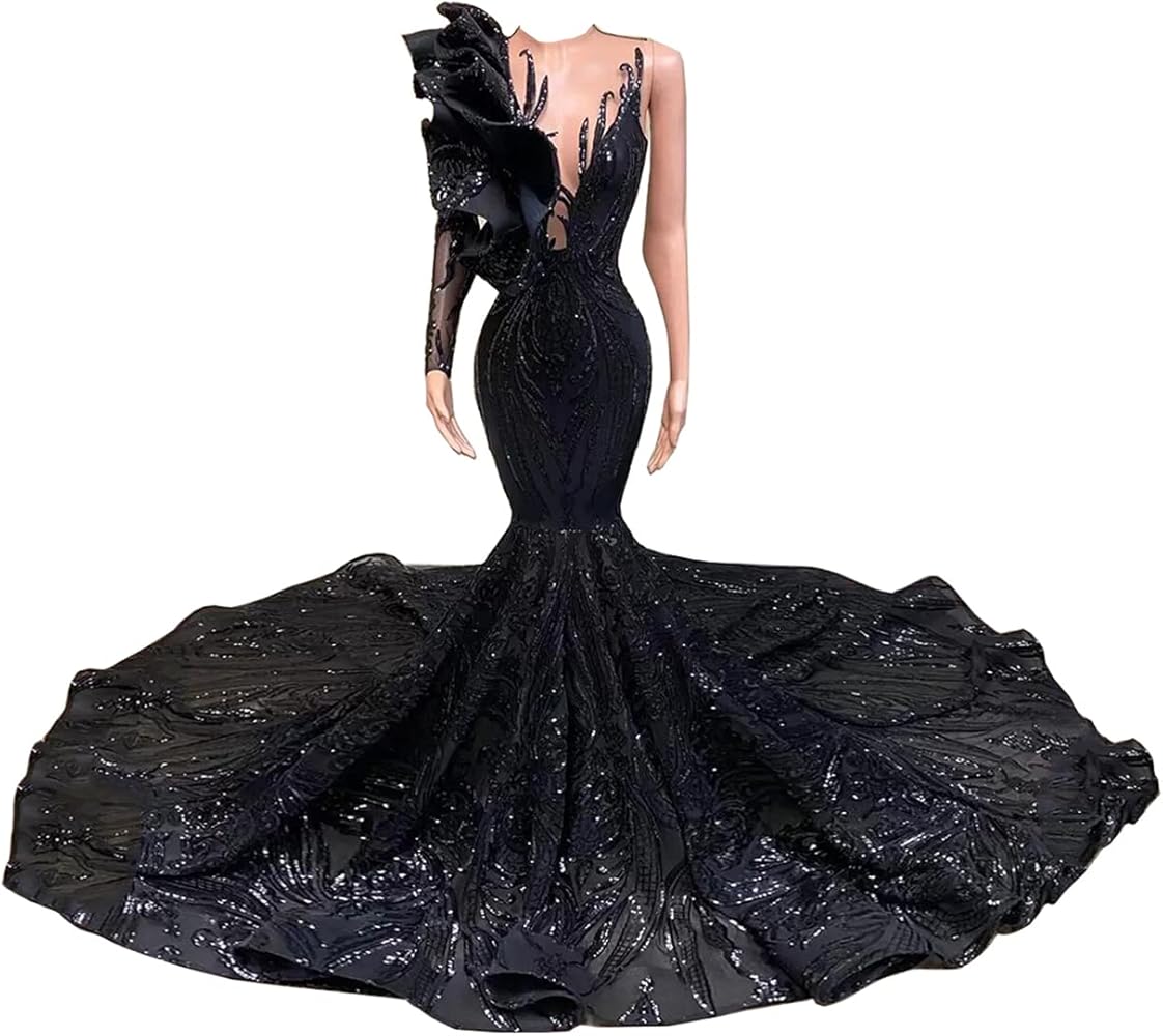 Sequined Mermaid One Shoulder Prom Shower Party Dress Evening Pageant Celebrity Gown