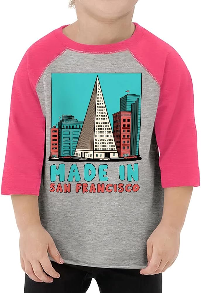 Made in San Francisco Toddler Baseball T-Shirt - Unique 3/4 Sleeve T-Shirt - Themed Kids' Baseball Tee