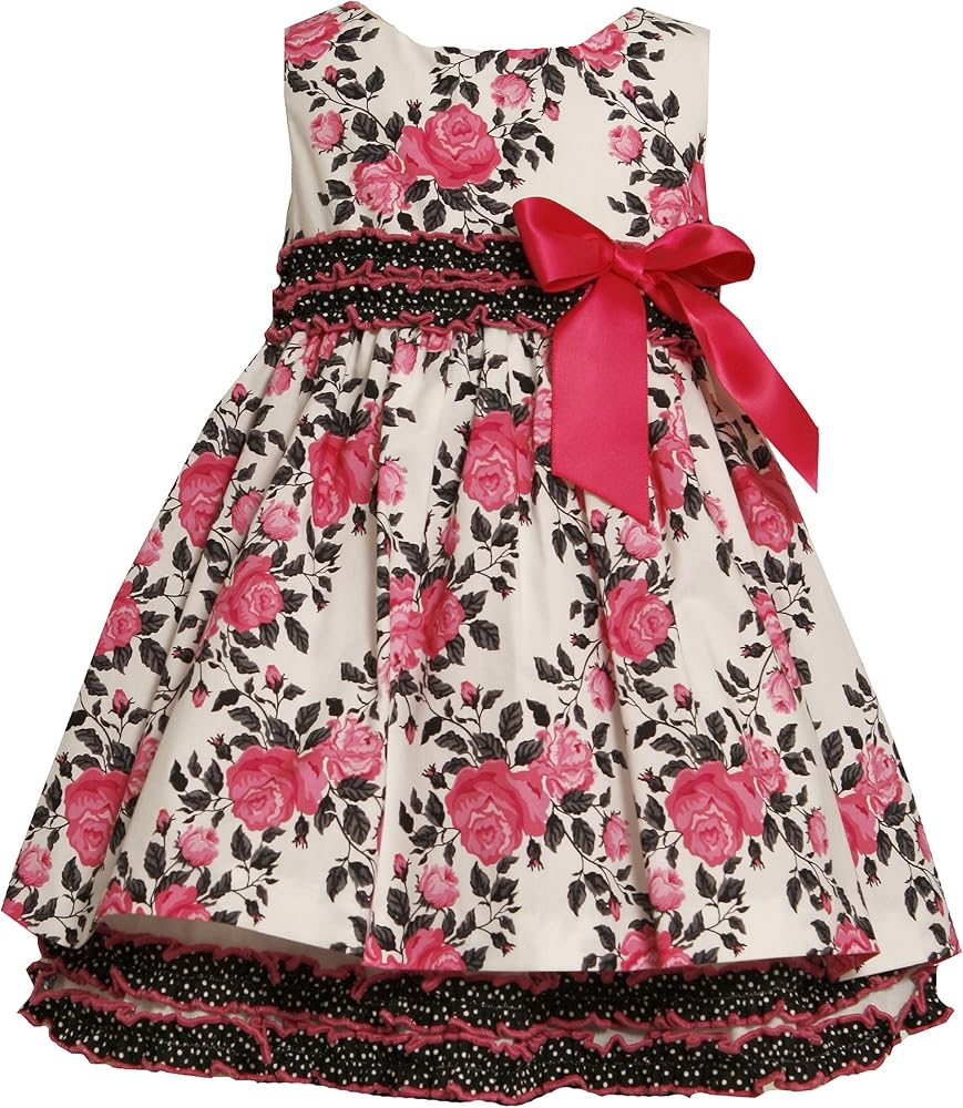 Bonnie Jean Girls Rose Flower Rusching Spring Dress, Pink, 2T - 4T