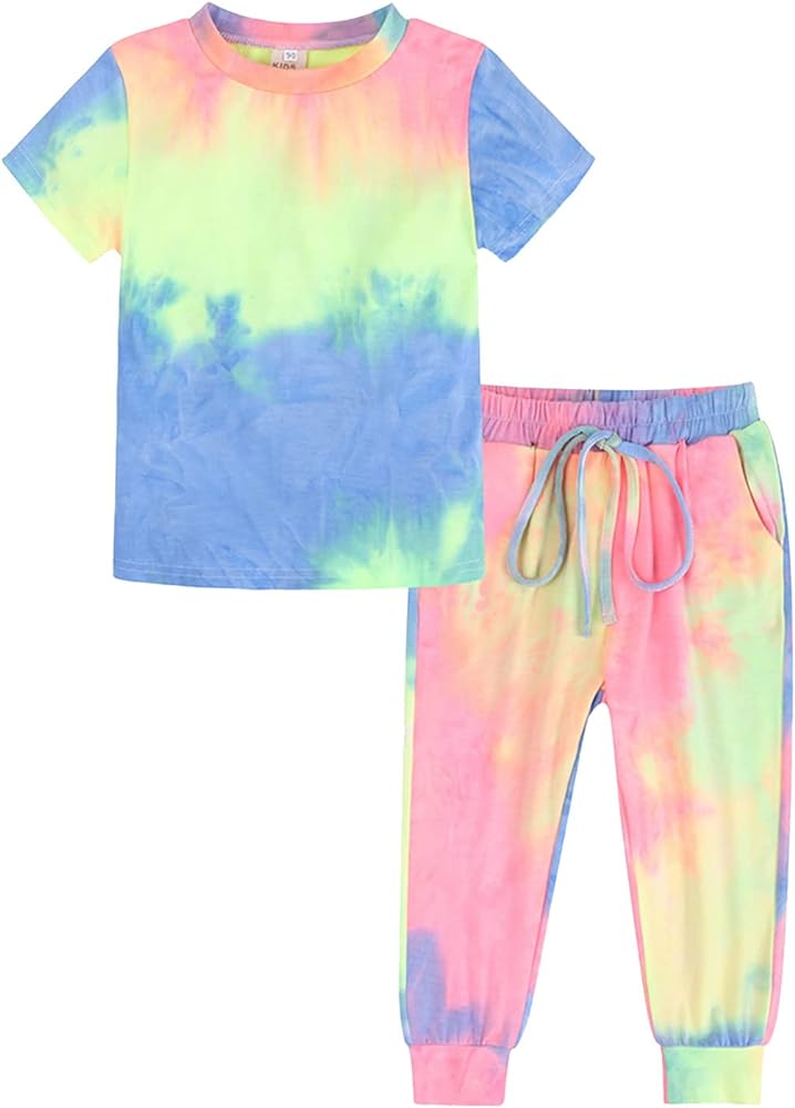 Baby Girl Stylish Clothes Kids Toddler Girls Sports Cute Tie Dye Print Short Sleeves T Shirt Elastic Waist Pants