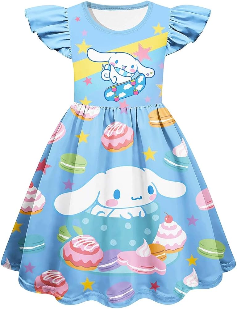 Cute Cartoon Dresses for Girls Princess Flutter Sleeve Summer Dress