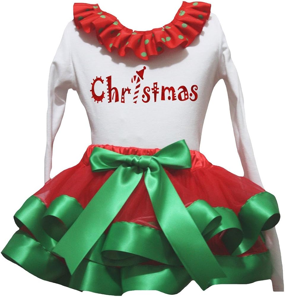 Petitebella Christmas White L/s Shirt Red Green Petal Skirt Outfit Nb-8y