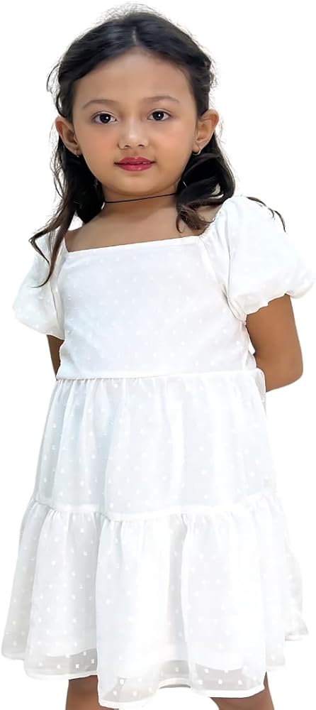 Kids Toddler Baby Girls White Summer Dress Princess Puff Sleeve Beach Butterfly Sundress 2t-6t