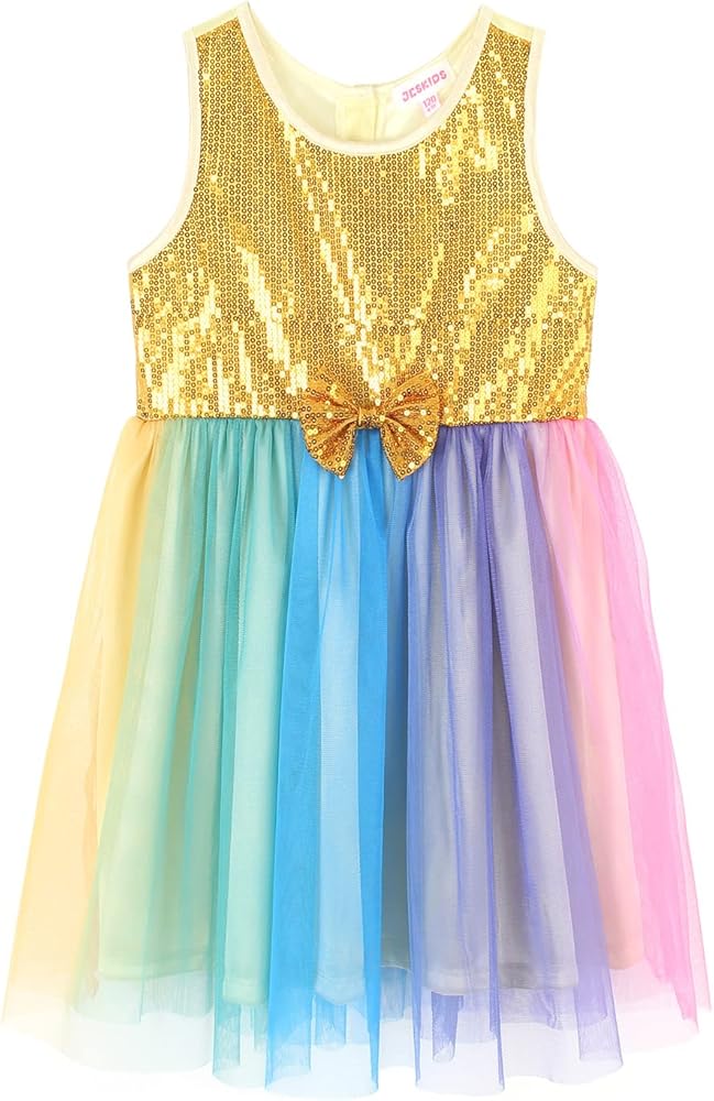 JESKIDS Girls Sparkly Sequin Party Dress Twirl Tulle Frill Dress for Kids 4-13 T