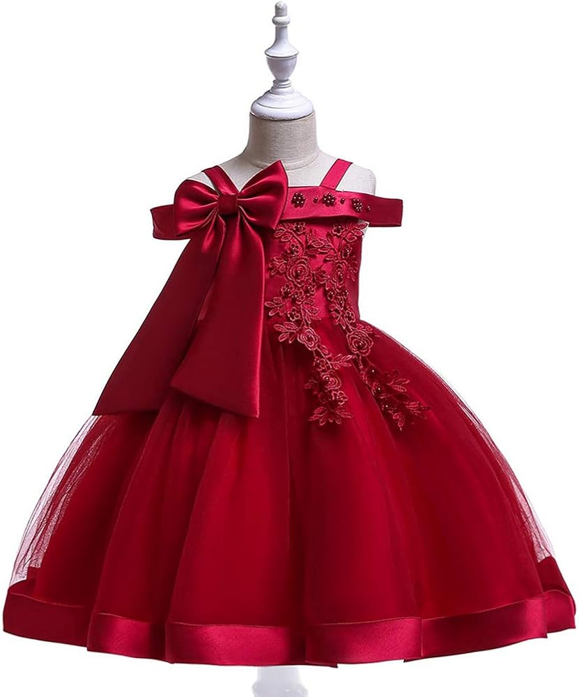 Quenny Children's one-Shoulder Evening Dress,Girls' Catwalk Show Princess Bow Skirt