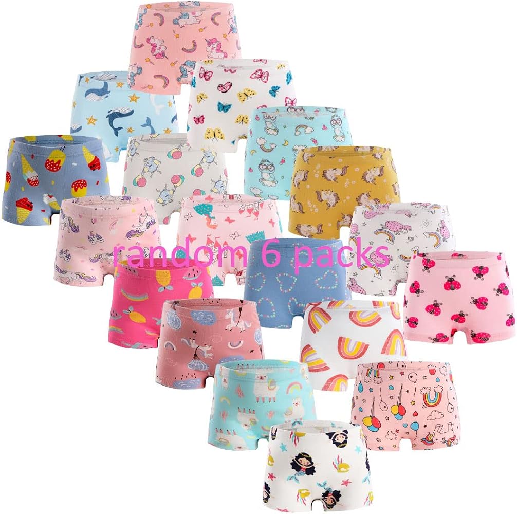 Girls' Colourful Panties Assorted Pattern Cotton Random 6 Pack for 1-13 Years