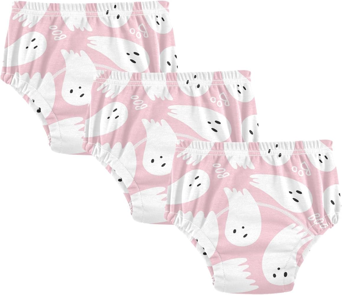 Yuiboo Baby Potty Training Underpants Pink Cute Halloween Ghosts 3pcs Reusable Night Time Potty Training Underwear Training