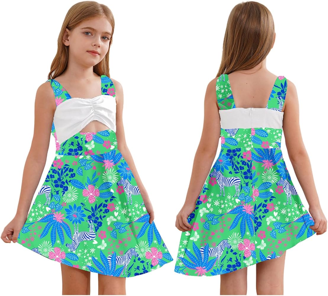 YiZYiF Kids Girls Casual Summer Floral Sleeveless Sundress Holiday Cami Dress Twirly Skater Dresses Birthday Gift