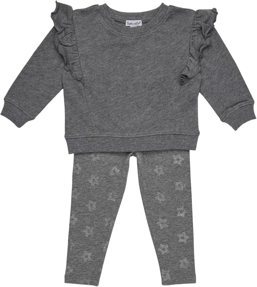 Splendid Baby Girls Long Sleeve With Ruffled Shoulder and Star Printed Legging