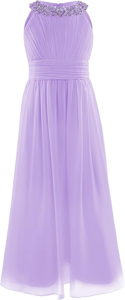 iiniim Kids Girls Sequined Halter-neck Chiffon Long Bridesmaid Dress Wedding Party Prom Gown Flower Girl Dress