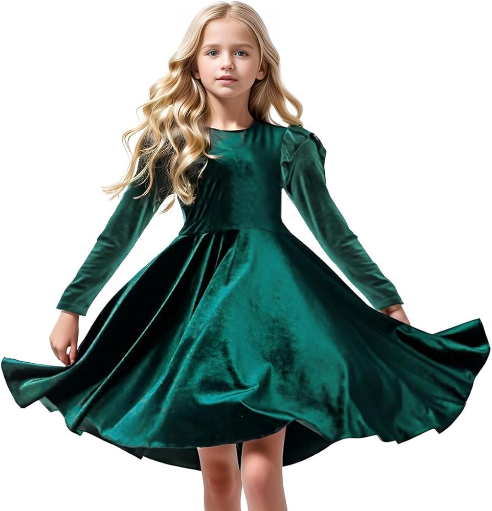 Girls Velvet Dress Ruffled Long Sleeve Casual Spring Fall Dress Princess Christmas Party Dress Winter Outfits