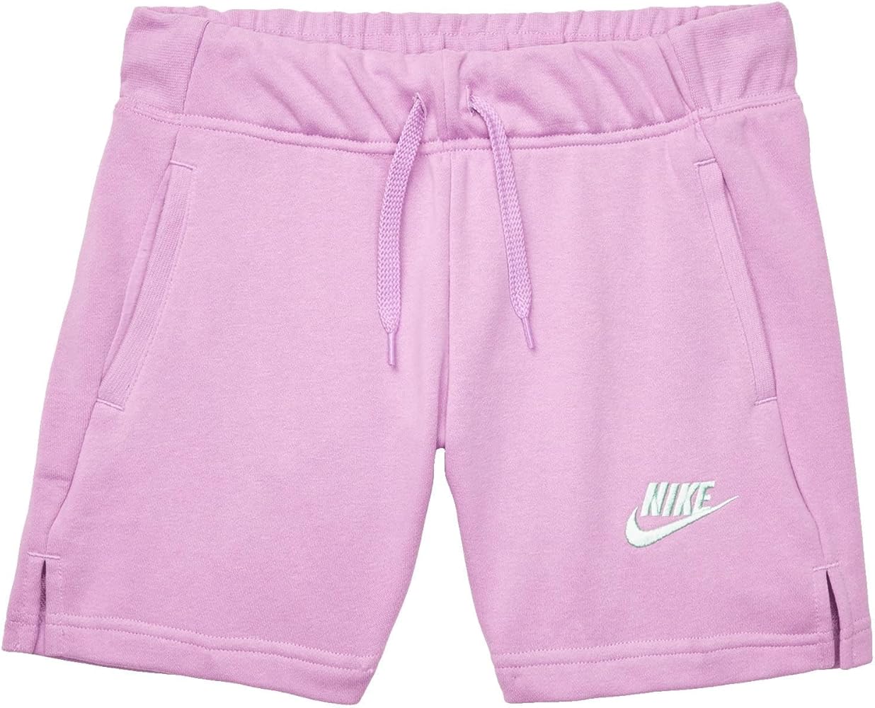 Nike Girl's 5" Sportswear Club Fleece Shorts (Little Kids/Big Kids) Violet Shock/Mint Foam M (10-12 Big Kid)