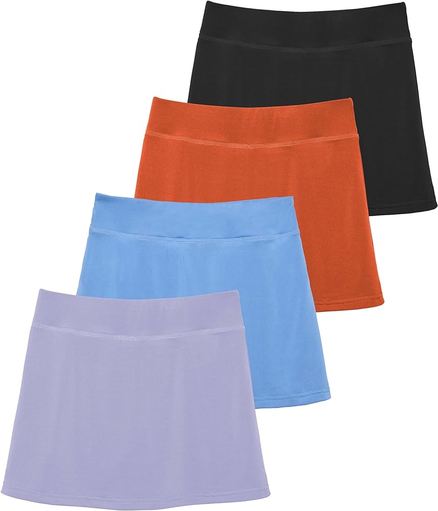 Real Essentials 4 Pack: Girls' Active Skirt Athletic Performance Skort - Tennis Golf Skirt with Bike Short Lining (4-16)