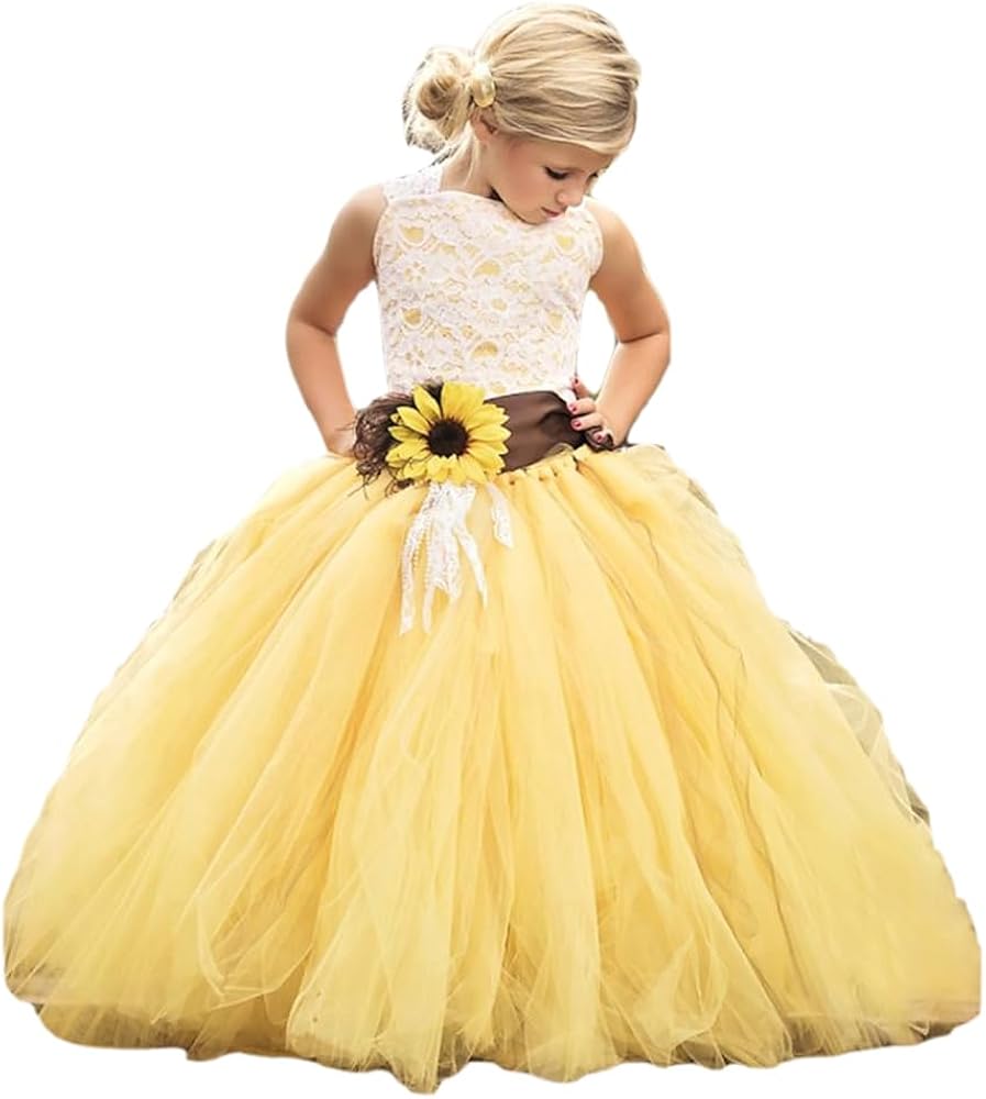 Yellow Flower Girl Dresses for Wedding Pageant Sunflower Dresss with Belt