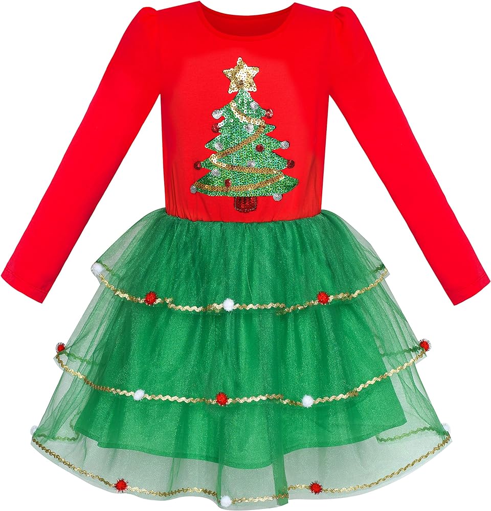 Sunny Fashion Girls Dress Long Sleeve Christmas Owl Sparkling Sequin Tulle