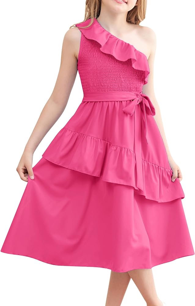 GRACE KARIN Girls Summer Dress One Shoulder Tiered Spring Party Birthday Formal Maxi Dresses Size 5-14