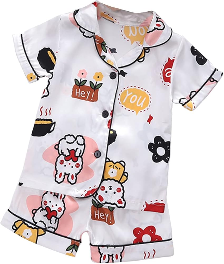 Toddler Casual Shorts Sets Kids Baby Girls Spring Summer Cartoon Print Short Sleeve Sleepwear Outfits Pajamas Clothes