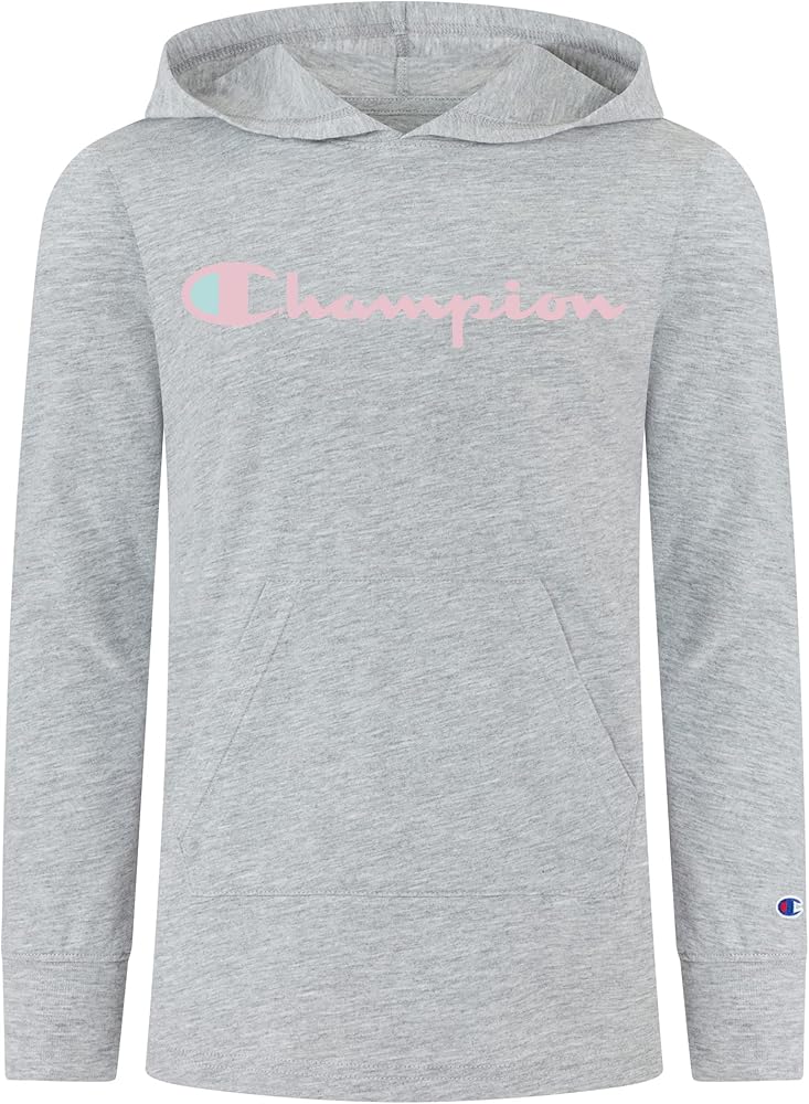 Champion Heritage Girls Long Sleeve Hooded Tee Shirt Big Kids Clothes (Signature Oxford Heather, Small)