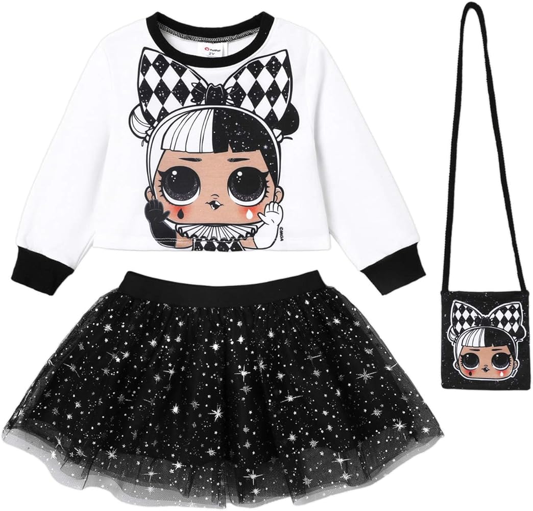 L.O.L. Surprise! Kids Toddler Baby Girl Skirt Set Long Sleeve Print Pullover Tee and Mesh Tutu Skirt Set