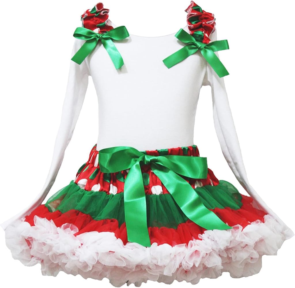 Petitebella Christmas Dress White Cotton L/s Shirt Red White Green Dot Skirt Outfit Set 1-8y