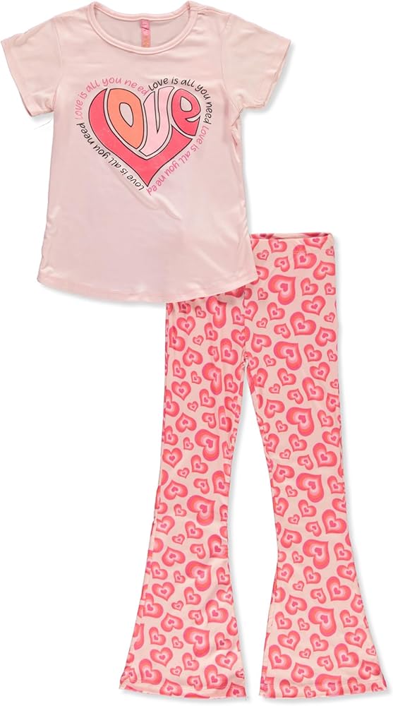 Girls' 2-Piece Flare Leggings Set Outfit - hot pink, 2t