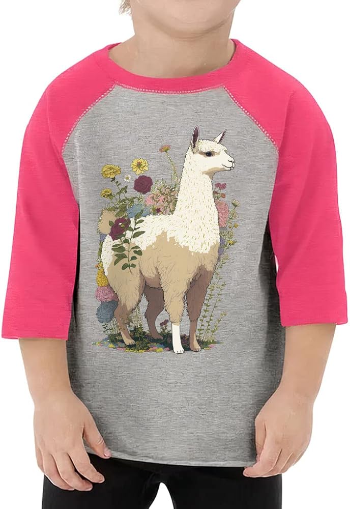 Llama Print Toddler Baseball T-Shirt - Graphic 3/4 Sleeve T-Shirt - Art Kids' Baseball Tee