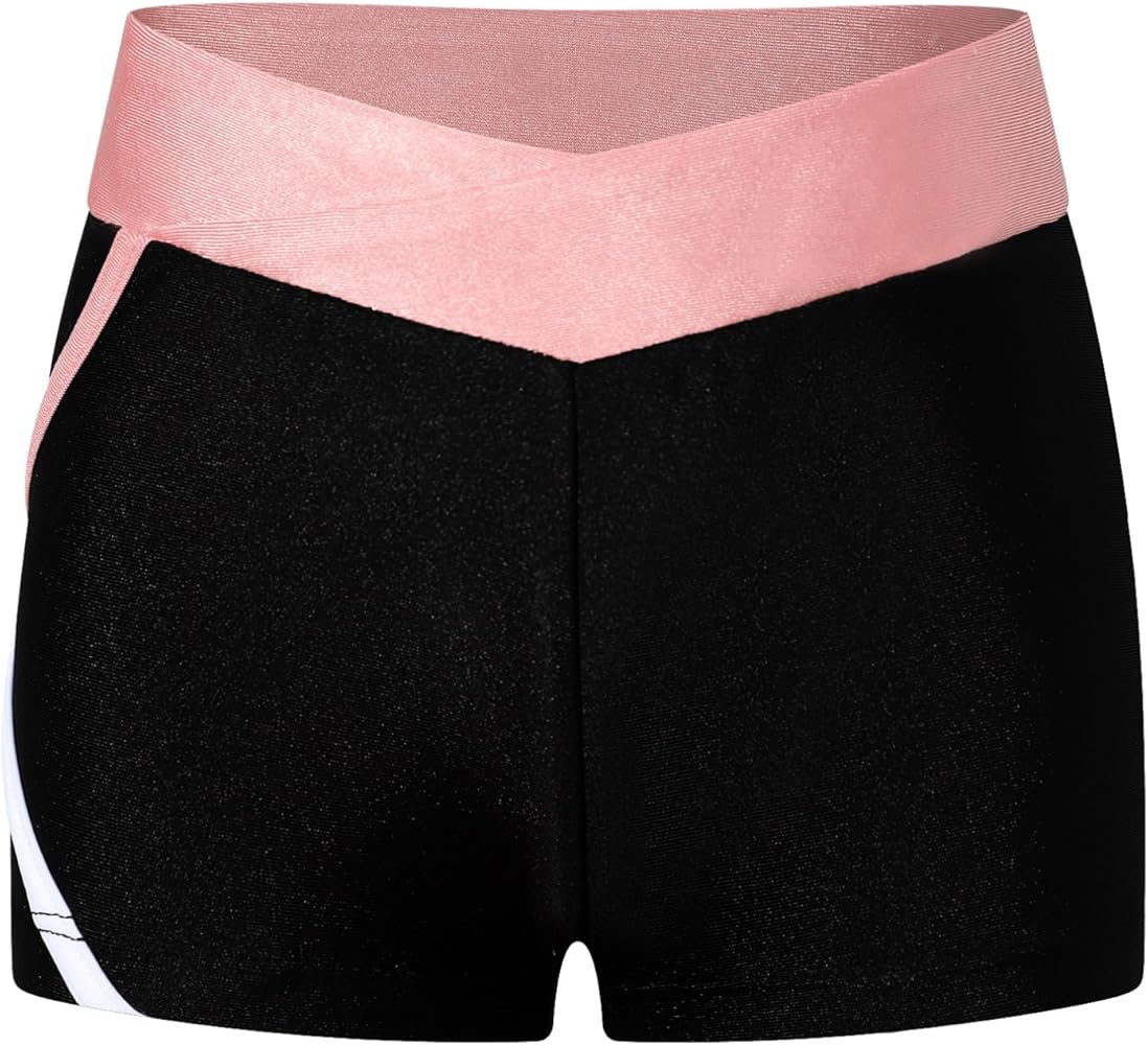 Girls Dance Shorts Low Waist Gymnastics Athletic Shorts Tumbling Bottoms Stretchy Skinny Tights Training Shorts