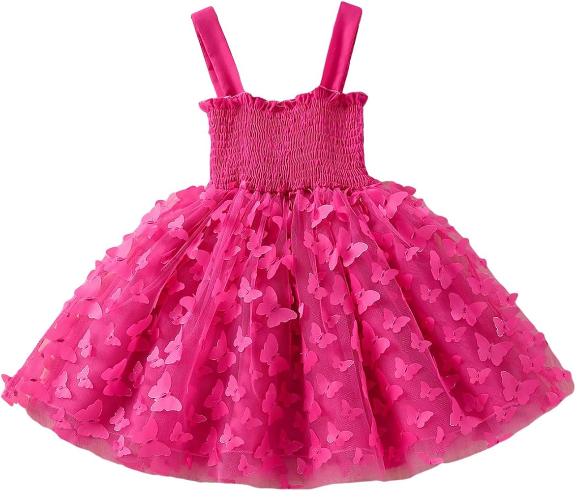 Girl's Solid Sleeveless Frill Trim Cami Dress Cute High Waist Knee Length A Line Summer Tutu Dresses