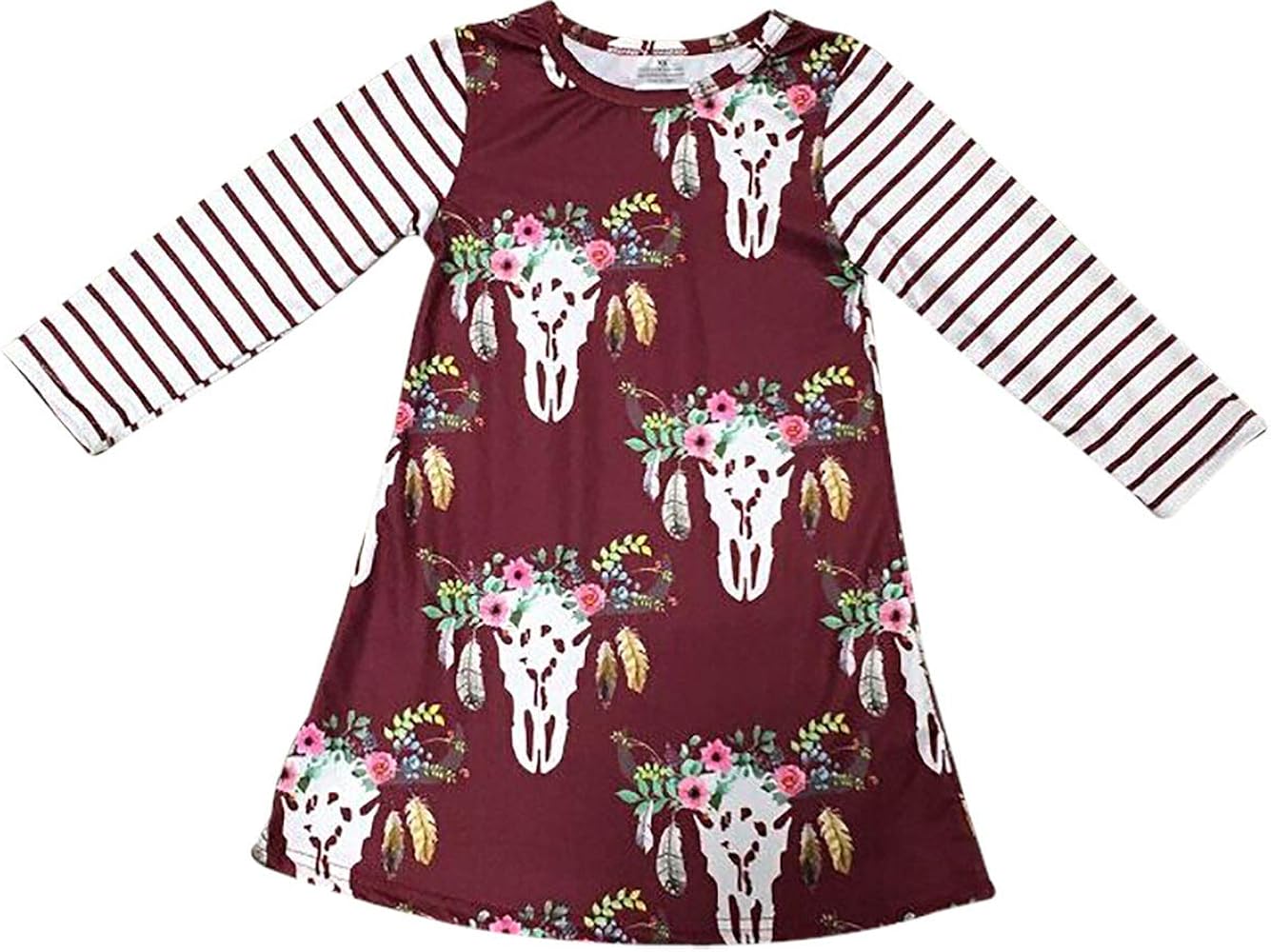 Girl Toddler Deer Flower Print Christmas Casual Quarter Sleeves Party Dress 2t-8