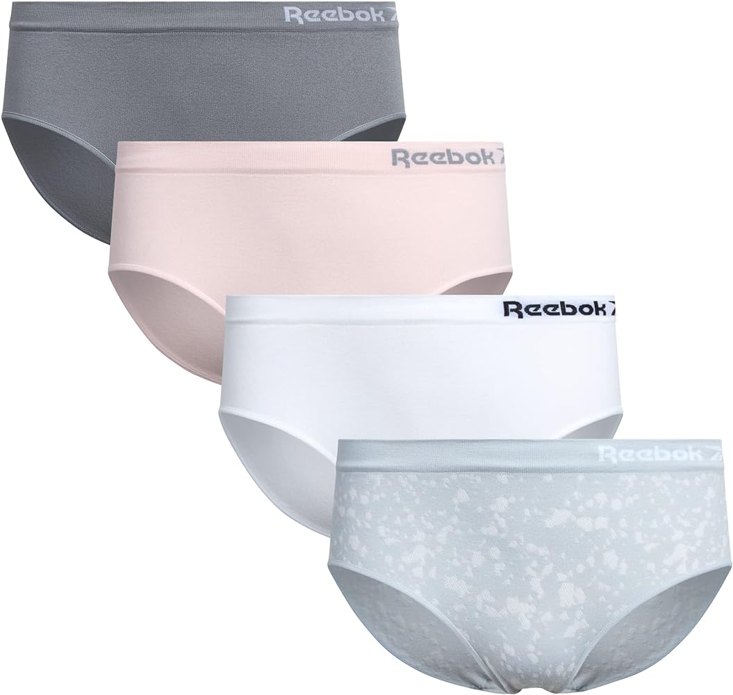 Reebok Girls’ Underwear - Seamless Hipster Brief Panties (4 Pack)