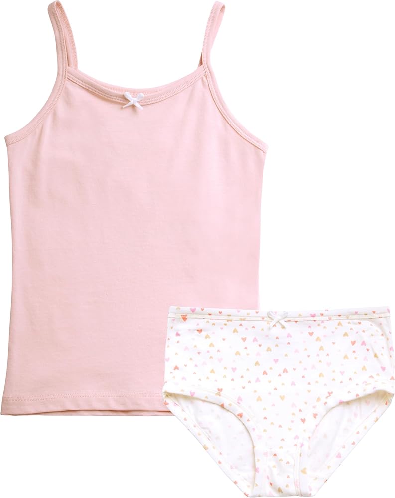 POPPY & CLAY Girls' Underwear Set - 2 Piece Organic Cotton Tag Free Cami Tank Top Undershirt and Underwear Briefs (2T-12)