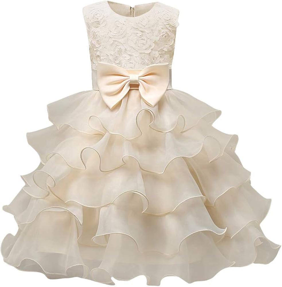 YMING Girl Ruffle Tiered Tutu Gown Sleeveless Lace Princess Dresses Party Ball Tulle Pageant Gowns