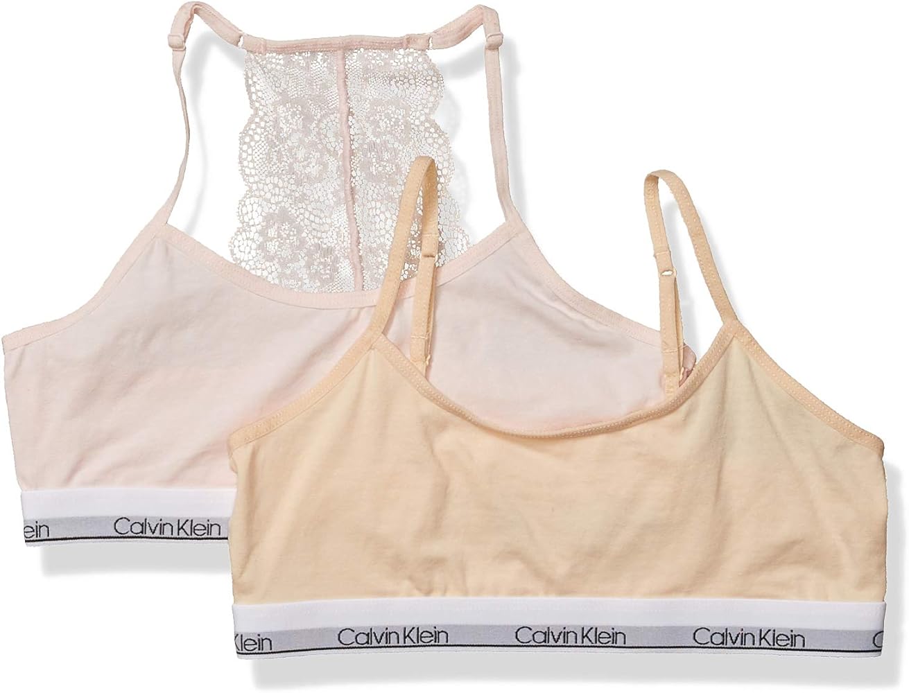 Calvin Klein Girls' Little Kids Modern Cotton Racerback Bralette with Lace, Multipack