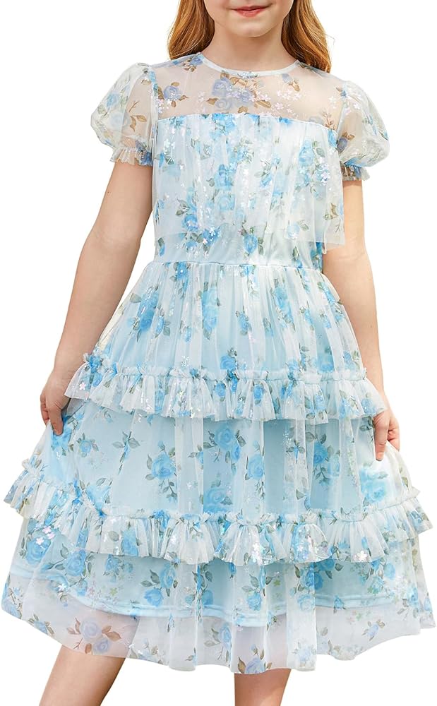 GRACE KARIN Flower Girl Dress Girl's Cute Ruffled Layered Party Dresses for 5-12Y